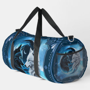 Two majestic wolf heads duffle bag