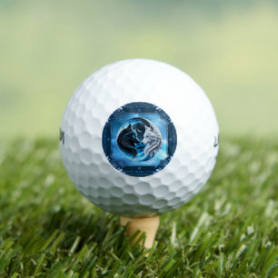 Two majestic wolf heads golf balls