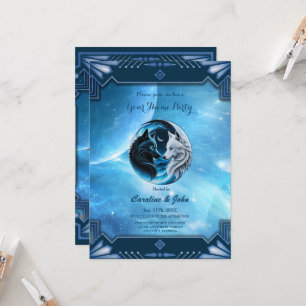 Two majestic wolf heads invitation