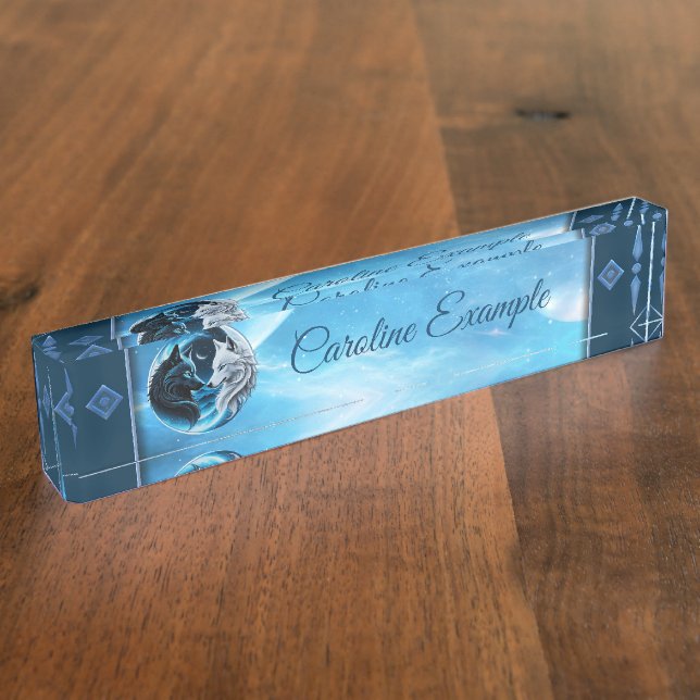 Two majestic wolf heads nameplate (Side)