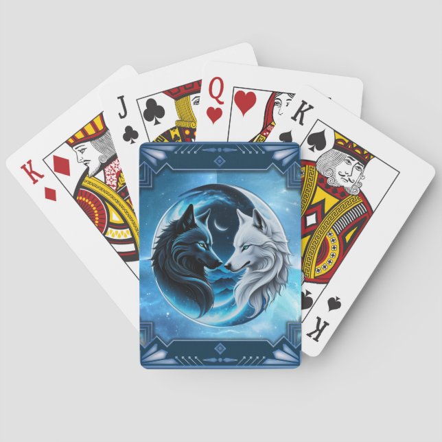 Two majestic wolf heads playing cards (Back)