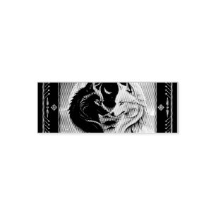 Two majestic wolf heads self-inking stamp