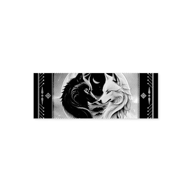 Two majestic wolf heads self-inking stamp (Design)