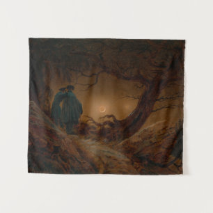 Two Male Friends Contemplating the Moon at Night Tapestry