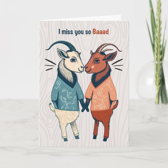 Two Male Goats in Shirts Cute LGBTQ Miss You Card (Front)