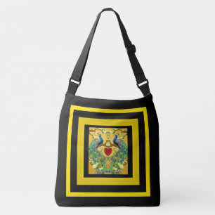 Two Male Indian Blue Peacocks Eternal Heart Crossbody Bag