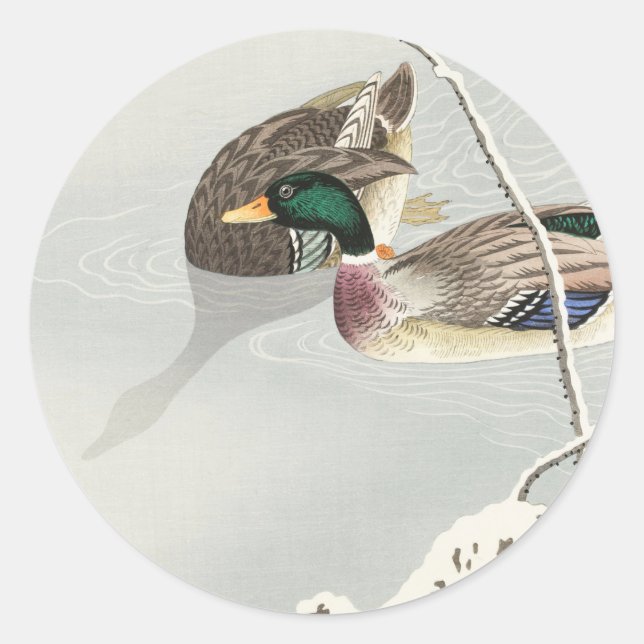 Two mallard ducks vintage classic round sticker (Front)