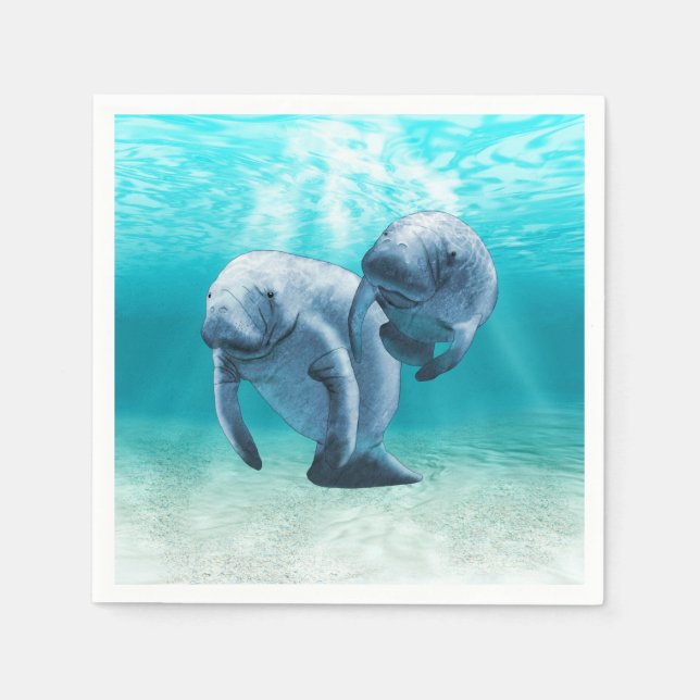 Two Manatees Swimming Napkin (Front)
