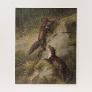 Two Martens in Woodland (Animal Art) Jigsaw Puzzle