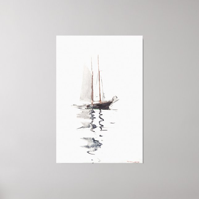 Two-masted Schooner with Dory by Winslow Homer Canvas Print (Front)