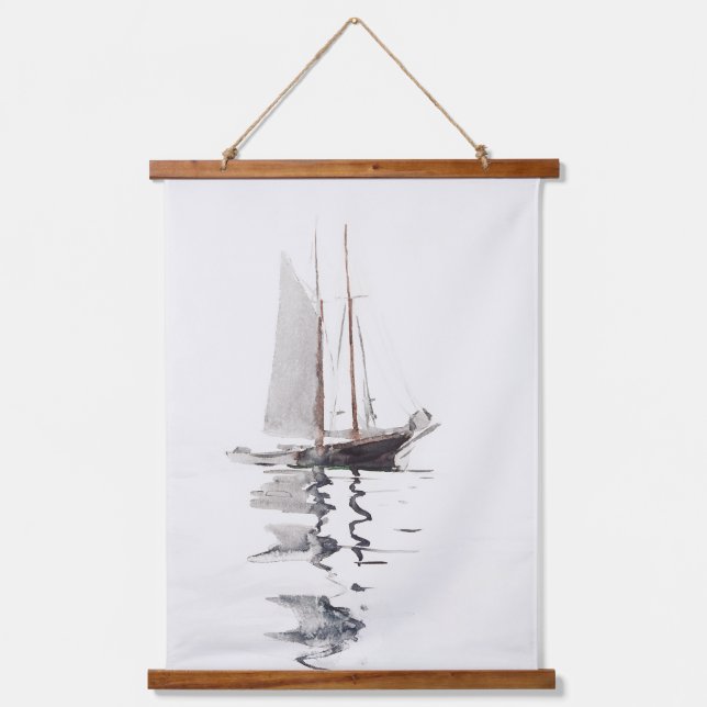 Two-masted Schooner with Dory by Winslow Homer Hanging Tapestry (Front)