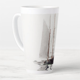 Two-masted Schooner with Dory by Winslow Homer Latte Mug
