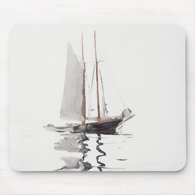 Two-masted Schooner with Dory by Winslow Homer Mouse Mat (Front)