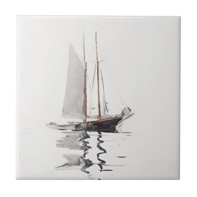 Two-masted Schooner with Dory by Winslow Homer Tile (Front)