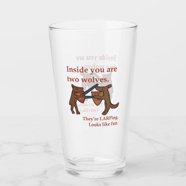 Two Mediaeval Wolves Glass Cup (Front)