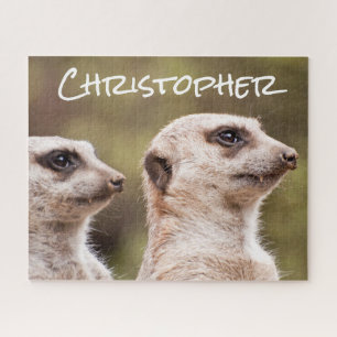 Two Meerkats Close Up Personalised Jigsaw Puzzle