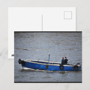 Two Men and a Blue Boat Postcard