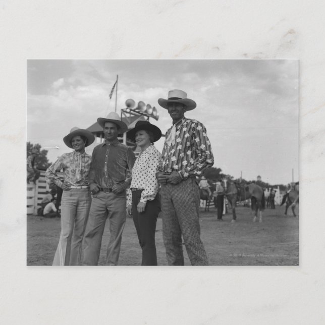 Two men and two women at a rodeo postcard (Front)