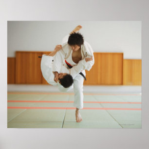 Two Men Competing in a Judo Match Poster