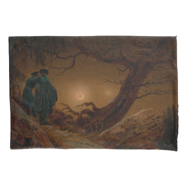 Two Men Contemplating the Moon at Night Pillowcase (Front-Left)