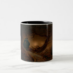 Two Men Contemplating the Moon at Night Two-Tone Coffee Mug