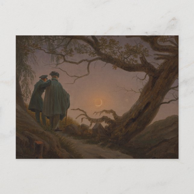 Two Men Contemplating the Moon, by Friedrich: Postcard (Front)