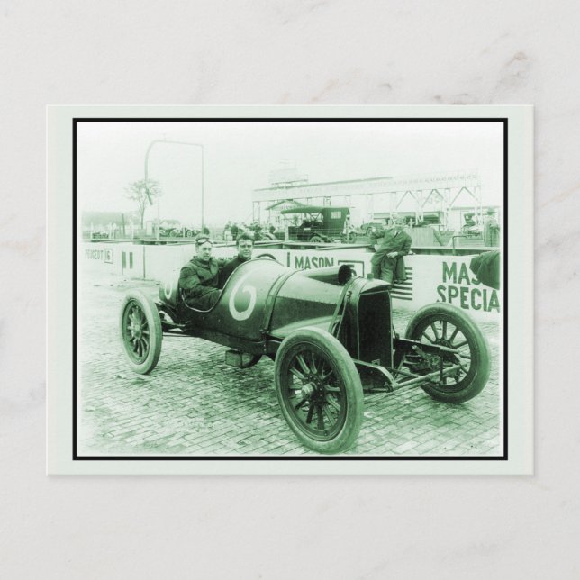 Two men in antique racing car n° 6 Indy 500 Postcard (Front)