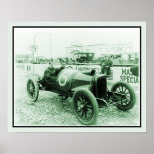 Two men in antique racing car n° 6 Indy 500 Poster