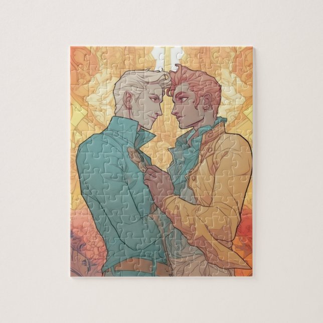 Two Men in Ardent Gay Love Jigsaw Puzzle (Vertical)