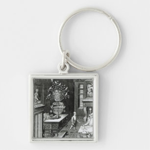 Two Men Listen to a Musical Sculpture Key Ring