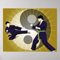 Two men performing martial arts in front of a