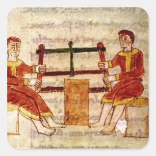 Two Men Sawing Wood, from 'De Universo' Square Sticker