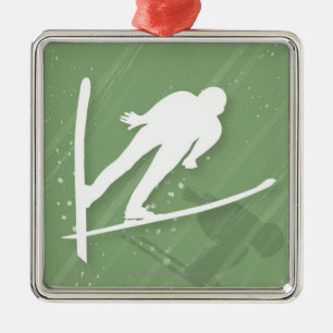 Two Men Ski Jumping Metal Tree Decoration