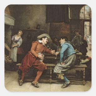 Two Men Talking in a Tavern Square Sticker