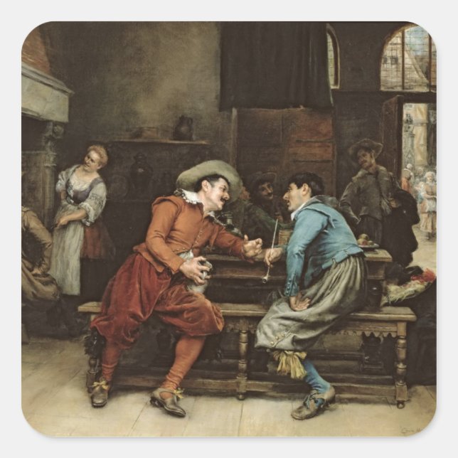 Two Men Talking in a Tavern Square Sticker (Front)