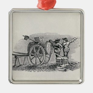 Two Men with a Barrel Cart Metal Tree Decoration
