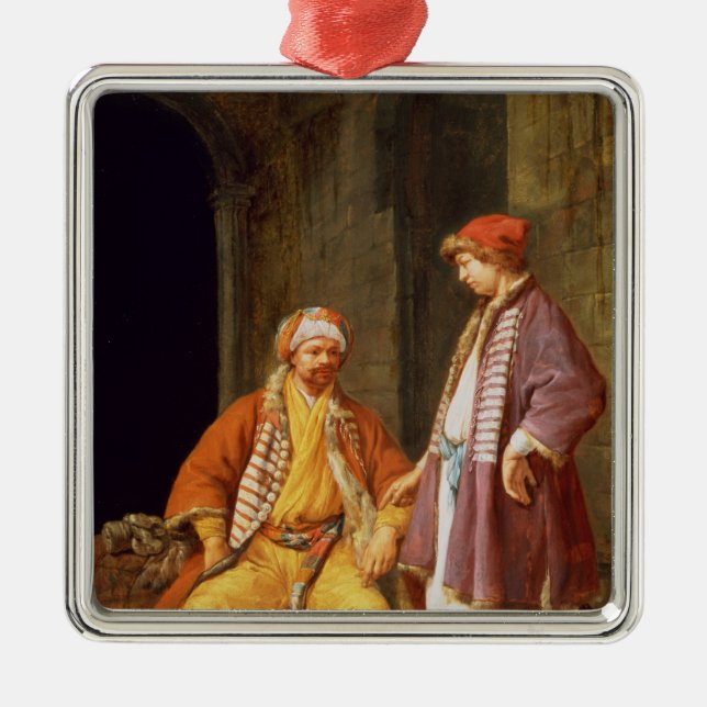 Two Merchants Conversing Metal Tree Decoration (Front)