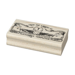 Two Mermaids Library Book Name Initial Rubber Stamp