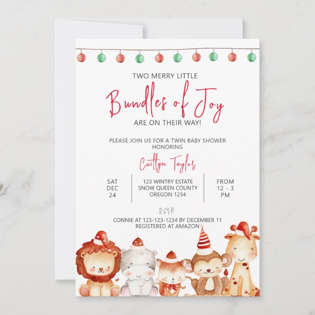 Two Merry Little Bundles of Joy, Twins Baby Shower Invitation (Front)