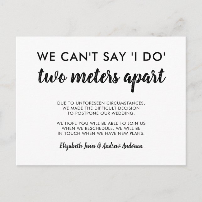 Two Metres Apart Postponed Change of Date Wedding Announcement Postcard (Front)