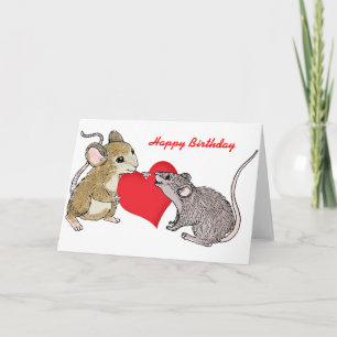 Two Mice in Love Birthday Card