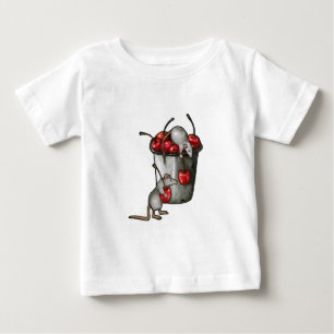 Two MICE Stealing Cherries, Bucket of Cherries Art Baby T-Shirt