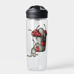Two MICE Stealing Cherries, Bucket of Cherries Art Water Bottle