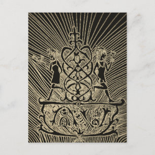 Two mirrored figures are placed back to back holiday postcard