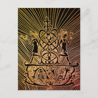 Two mirrored figures are placed back to back postcard