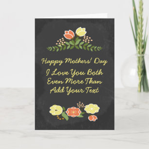 Two Moms I Love You Personalised Flower Chalkboard Card