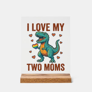 Two Moms Pride Dinosaur Vector T-Shirt Design_1 Acrylic Sign