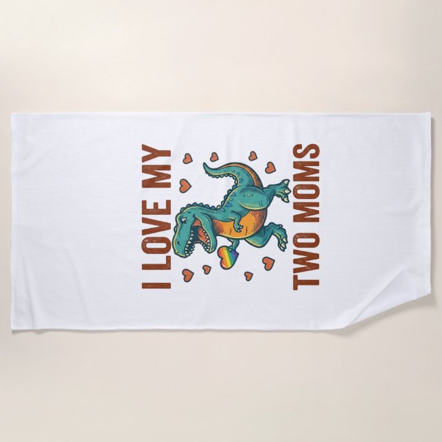 Two Moms Pride Dinosaur Vector T-Shirt Design_1 Beach Towel (Front)