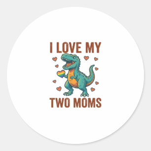 Two Moms Pride Dinosaur Vector T-Shirt Design_1 Classic Round Sticker