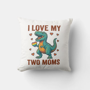 Two Moms Pride Dinosaur Vector T-Shirt Design_1 Cushion